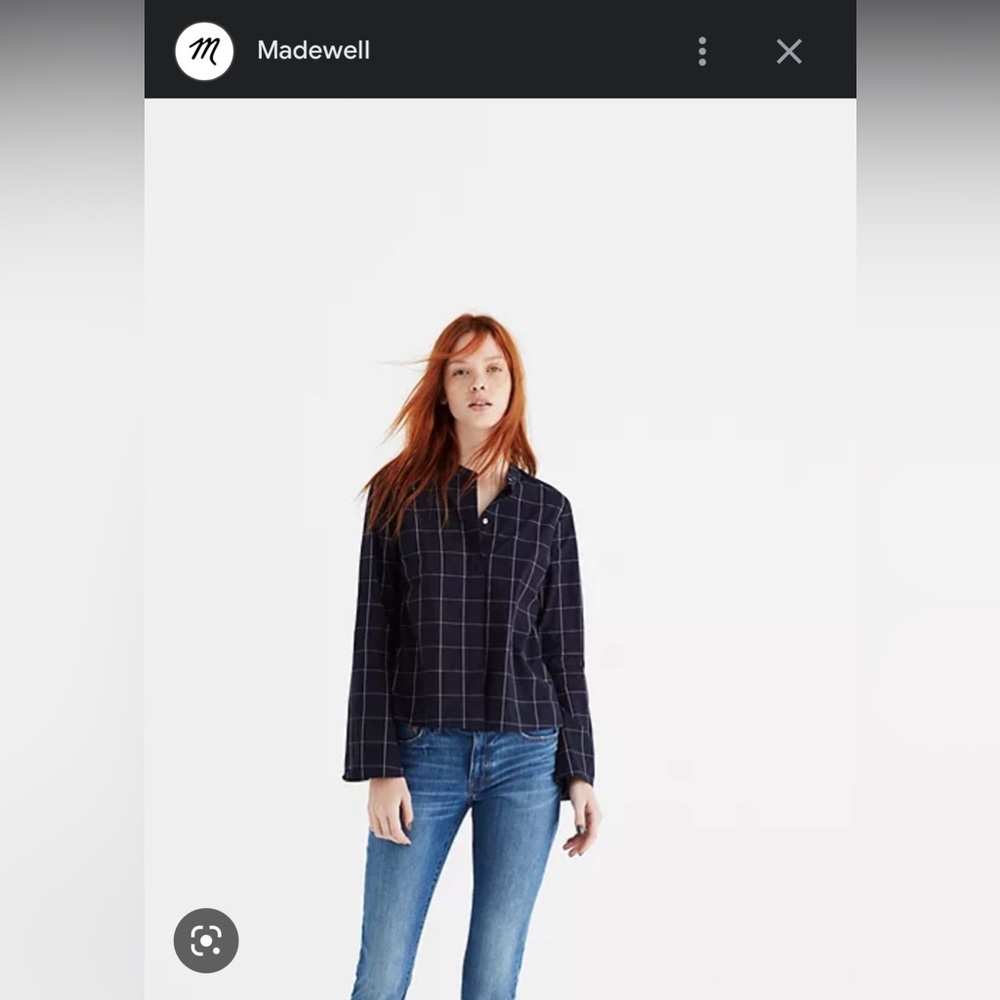 Madewell Bell-sleeve button down shirt in windowpane, size Small